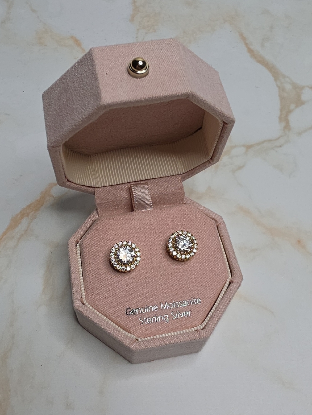 Round Halo Moissanite Diamond Stud Earrings  New In Box